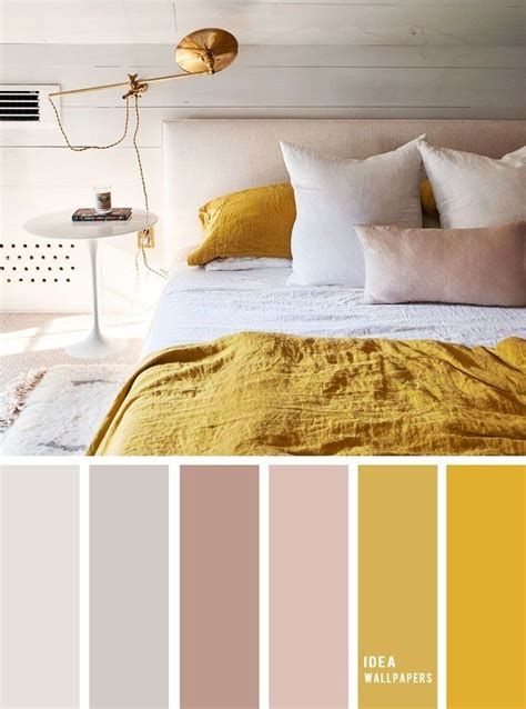 Mustard Bedroom, Design Ložnic, Beautiful Bedroom Colors, Color Schemes Design, Best Color Schemes, Bedroom Colour Palette, Bedroom Light, Grey Color Palette, Yellow Bedroom