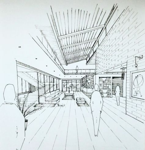 Foyer Drawing Entryway, 1 Point Perspective Interior Design, 1 Point Perspective Architecture, One Point Perspective Drawing Architecture, Architecture One Point Perspective, Museum Perspective Drawing, 2 Point Interior Perspective, One Point Perspective Architecture, One Point Interior Perspective