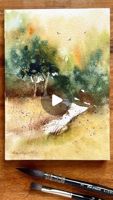 Anastasia Mily on Instagram: "Playing with colours and water 💚✨ #watercolour #watercolorsketch #watercolorvideo #watercolourlandscape #watercolorist #artheals #artforthesoul #watercolor #watercolorartwork #watercolorartist" Watercolor Anastasia Mily, Anastasia Mily, Water Colour Painting Watercolour, Water Painting Ideas, Watercolour Landscape, Watercolor Video, Water Colours, Watercolor Art Lessons, Watercolor Sketch