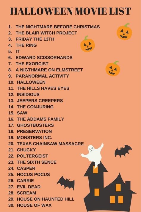 Scary Movie List, Veselý Halloween, Halloween Films, Nightmare Before Christmas 2, Halloween Movies List, Halloween Sleepover, Halloween Bucket List, Herbst Bucket List, Halloween 11