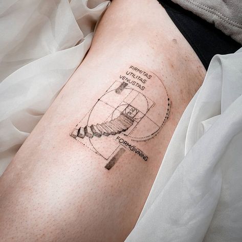 Tattoo For Interior Designer, Tattoo For Architect, Interior Design Tattoo Ideas, Architect Tattoo Ideas Minimalist, Tattoos For Architects, Architectural Tattoo Ideas, Architecture Tattoo Ideas Minimal, Architecture Tattoo Design, Architecture Tattoo Small