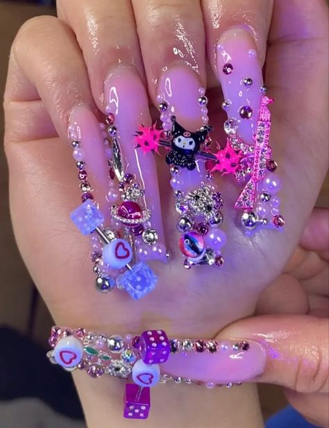 Junk Nails, Drip Nails, Racun Shopee, Colored Acrylic Nails, Cute Acrylic Nail Designs, Dope Nail Designs, Exotic Nails, Acrylic Nails Coffin Pink, Nails Medium