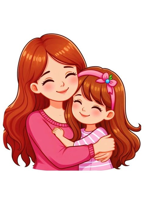 Happy Mother Daughter Pictures, Mom And Daughter Cartoon Pictures, Cartoon Mother And Daughter, Mom And Daughter Drawing, Mother And Daughter Drawing, Mother Daughter Art, Mother Daughter Pictures, Cupcake Logo, Girl Drawing Easy