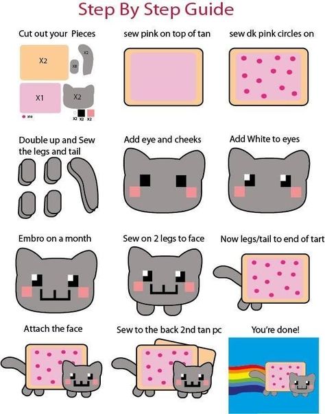 Cat Guide, Kawaii Diy, Cute Sewing Projects, Pattern Template, Nyan Cat, Plushie Patterns, Sewing Stuffed Animals, Felt Pattern, Scene Kids