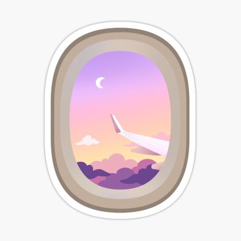 Cute Travel Stickers, Plane Window Drawing, Sunset Airplane Window, Plane Sticker, Sunset Airplane, Plane Drawing, Airplane Window View, Airplane Drawing, Plane Window