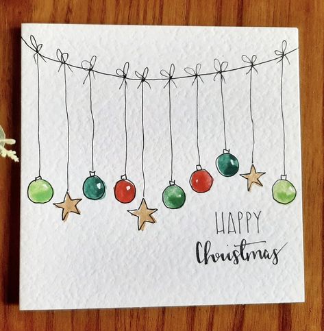 Christmas Watercolours Easy, Water Colored Christmas Cards, Christmas Cards For Elderly, Christmas Decor Painting Ideas, Christmas Lights Watercolor Painting, Watercolour Xmas Gift Tags, Hand Drawn Christmas Card Ideas, Waterpaint Christmas Card, Painted Gift Tags Christmas