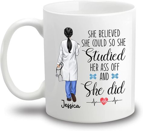 PRICES MAY VARY. [PERSONALIZED GIFT]: Personalized Doctor coffee mug makes a unique and heartwarming gift for Doctor / DR / Physician / MD / Medical Student / Medical School Graduate. Unique gift for Birthday / Graduation / Doctor's Day / Appreciation / Thank You and any other special occasion. [BEST CUSTOMIZED MUG]: You just click “Customize Now” button, choose size, choose quote for back side. Select skin color, matching hairstyle and enter the name. [STURDY CERAMIC MUG]: Nurse customized coff Doctor Mugs, Doctor Gift Ideas, Doctor Birthday, Morning Thursday, Choose Quotes, Sewing Quotes, Nursing School Motivation, Nursing School Gifts, Appreciation Thank You