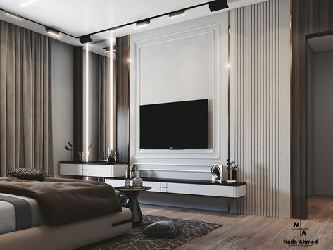 Bedroom Tv Wall Ideas, Luxury Tv Wall, Bedroom Tv Wall, Bedroom Tv, Deco Studio, Tv Room Design, Tv In Bedroom, Luxury Bedroom Master, Tv Wall Design