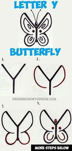 Kawaii, Draw A Butterfly, Easy Butterfly Drawing, Easy Step By Step Drawing, The Letter Y, How To Draw Steps, Simple Butterfly, Drawing Tutorials For Kids, Letter Y