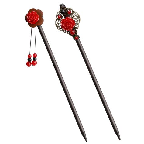 PRICES MAY VARY. Package Include: There are 2 pieces of hair chopsticks for women in different styles, meeting your different needs of hair styling and making you look different and attractive. Retro Style: Our retro chopsticks for hair are designed in simple and elegant style, with retro red flowers and glass beads tassels, easy to design retro hairstyle, making you more elegant and stand out from the crowd. High Quality Material: This Chinese Japanese hair accessories hair pins are made of pre Japanese Hairstyle, Japanese Hair Accessories, Retro Hairstyle, Hair Chopsticks, Beads Tassels, Retro Chinese, Chopstick Hair, Hair Accessories Flower, Japanese Hair