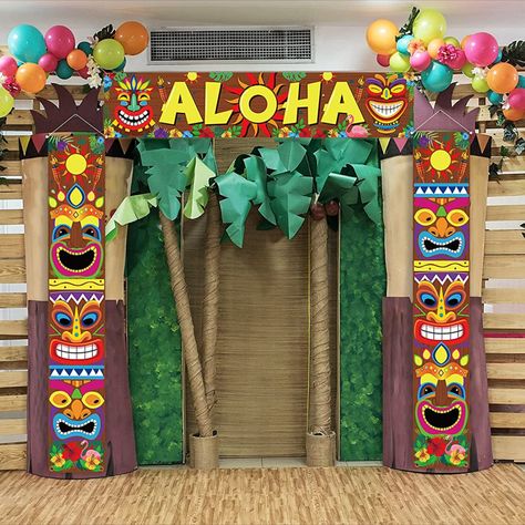 Lighted Tiki Banners Aloha Tropical Moana Flamingo Door Porch Signs Wall Hanging Decor Supplies(Not Include Battery) #summer #party #diytikidecoration #tiki #tikidecoration #diytiki Hawaii Decorations, Hawaiian Luau Party Decorations, Luau Dance, Luau Decorations, Hawaii Theme, Luau Party Decorations, Aloha Party, Hawaiian Party Decorations, Hawaiian Luau Party