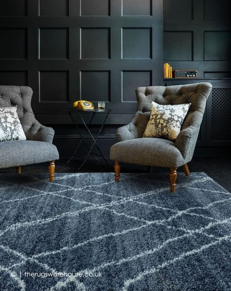 Jaylin Shaggy Rug | Alto AL01 | Free UK Delivery | The Rugs Warehouse Living Room Design Blue, Dark Rug, Front Room Decor, Blue Rugs, Room Visualizer, Shaggy Rugs, Textured Yarn, Modern Moroccan, Lounge Ideas