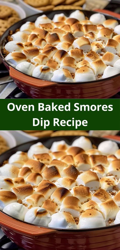 Yummy Oven Baked S'mores Dip: Rich chocolate, gooey marshmallow. Great for sharing. Smores Oven, Smores Dip Recipe, Baked Smores, Smores Dip, Meal Planning Menus, Marshmallow Dip, Easy Oven, Christmas Party Food, Quick Desserts