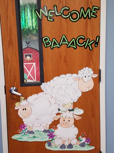 Farm themed classroom. Sheep Classroom Theme, Farm Animal Classroom Theme, Farm Door Decorations Classroom, Farm Classroom, Farm Theme Classroom, Preschool Farm Classroom Decor, Farm Bulletin Board Ideas, Farm Theme Preschool Bulletin Board Classroom Ideas, Farm Classroom Bulletin Boards