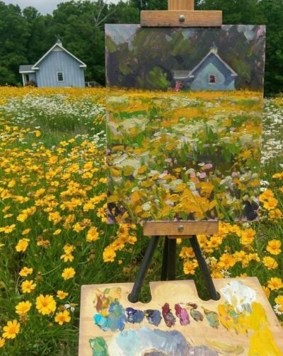 artist unknown. picture found on tumblr @ cottagehonaey #cottagecore #cozycore #grandmacore In The Middle, The Middle, Yellow, Canvas, Flowers