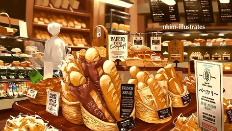 Cute Food Desktop Wallpaper, Bakery Shop Drawing, Starbucks Project, Bakery Art, Cafe Bakery, Food Artwork, Baking With Honey, Cute Food Art, Cafe Art