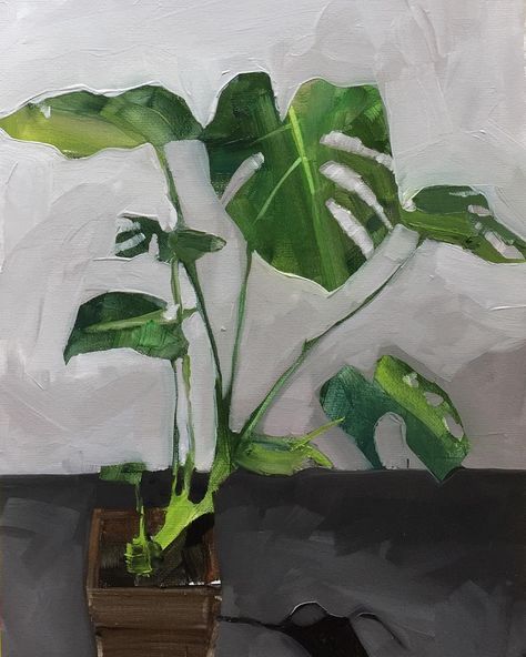 House Plants Painting, Oil Paint Plants, Plants Canvas Painting, Oil Painting Plants, Ruth Shively, Plant Painting Acrylic, Abstract Plant Painting, Monstera Leaf Painting, Plant Oil Painting