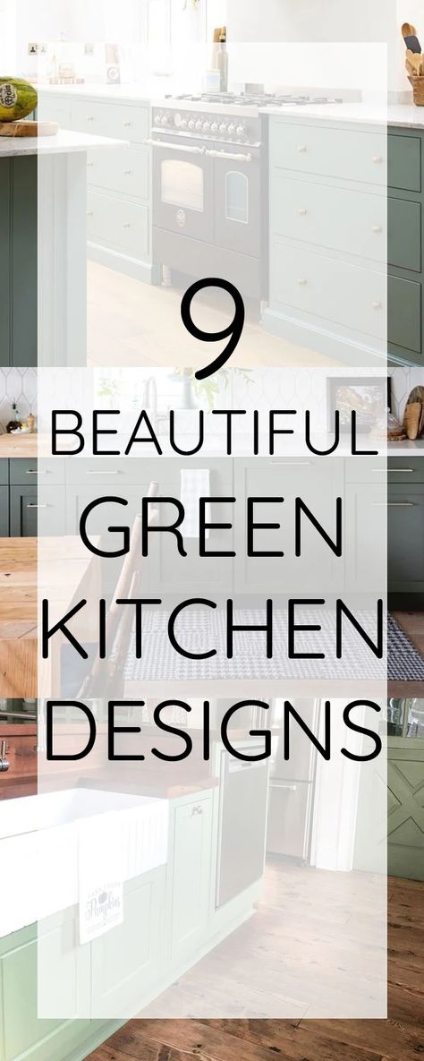 9 inspiring green kitchens. Green is a beautiful color for kitchen cabinets. Green Kitchen With Butcher Block, Green Kitchen Cabinets Butcher Block, Green Lower Cabinets White Upper, Green Cabinets With Butcher Block, Color For Kitchen Cabinets, Green Kitchen Cupboards, Kitchens Green, Diy Kitchen Cupboards, Olive Green Kitchen