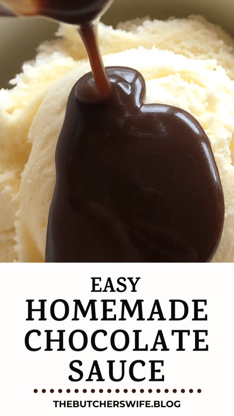 Homemade Chocolate sauce is smooth creamy and down right dreamy! Chocolate Sauce Recipe, Homemade Chocolate Syrup, Homemade Chocolate Sauce, Hot Chocolate Sauce, Chocolate Sauce Recipes, Ice Cream Kids, Chocolate Dipping Sauce, Cheesecake Toppings, Delicious Hot Chocolate