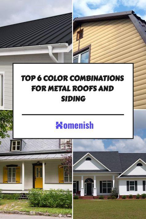 Metal roofs and siding offer durability and a sleek appearance, but the colors you choose are what truly define your home's character. We've curated six color combinations that perfectly balance style and sophistication, transforming your home's exterior into a visual delight. Homes With Metal Roof, Shingle And Metal Roof Combination, Metal Roof And Siding Color Combinations, Light Gray Metal Roof, Roof And Siding Color Combinations, Metal Roof Houses Color Combos, Siding Color Combinations, Metal Siding Colors, Black Metal Roof