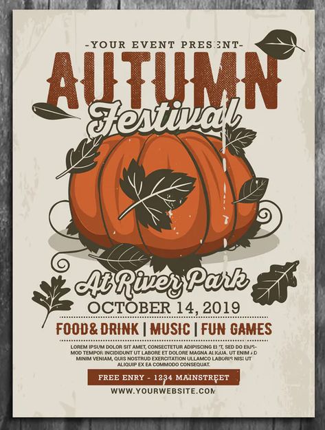 Autumn Festival Flyer Template PSD Festival Flyer, Autumn Festival, Event Flyers, Fall Festival, Print Templates, Flyer Template, Fun Games, Comic Book Cover, Festival