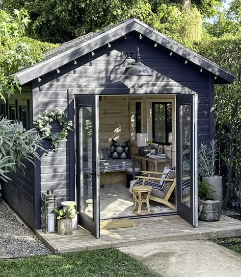 Shed Business, Outdoor Office Shed, She Shed Living, Shed Living, Backyard Office Shed, Garden Huts, Office Shed, Craft Shed, Studio Shed