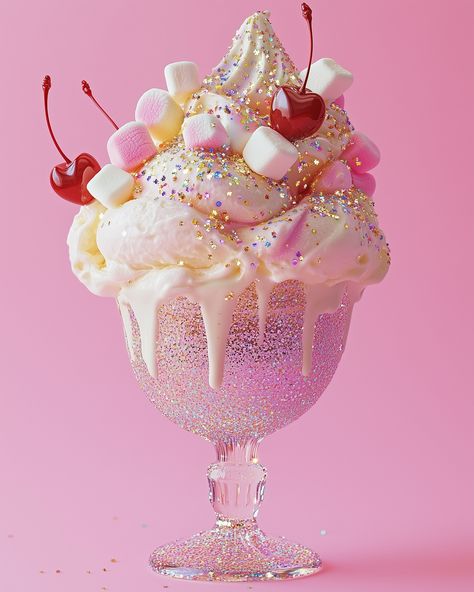 Ice-cream Sundaes should be free for girls 🍨🍧🍨 #icecream #glitter #glitteryfood #prettyfood #icecreamlover #girlythings #icecreamporn #sundae #sparkles #marshmallow #pinkaesthetic #thisisnotreal #aiart #aifood #foodphotography #aiartcommunity #glittergirl #girlythings #pinterestgirl #sprinkles Marina And The Diamonds, Glitter Girl, Cream Soda, Dior Beauty, Cozy Room Decor, Ice Cream Sundae, Cute Desserts, Fake Food, Be Free