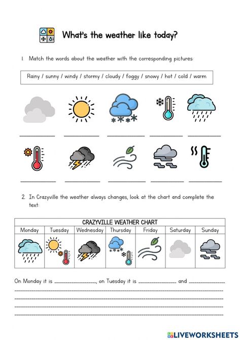 2nd Grade Reading Worksheets, Weather Activities For Kids, Weather Like Today, Weather Worksheets, Weather Vocabulary, Teacher Motivation, Vocabulary Exercises, Seasons Months, English Activities For Kids