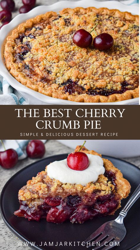 Slice of fresh cherry crumb pie Cherry Pie With Almond Crumb Topping, Cherry Pie Without Top Crust, Cherry And Blueberry Pie, Pie, Cherrie Pie Recipes, Pie Crumble Recipe, Cherry Pie With Crumb Topping Easy, Tart Cherry Pie With Crumb Topping, The Best Cherry Pie Recipe