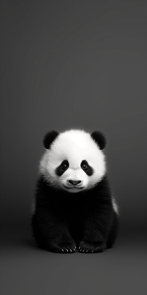 Bear Black Wallpaper, Panda Lockscreen, Aesthetic Panda Wallpaper, Black And White Iphone Wallpaper, Iphone Wallpaper Scenery, White Iphone Wallpaper, Panda Black And White, Panda Wallpaper Iphone, Panda Bears Wallpaper