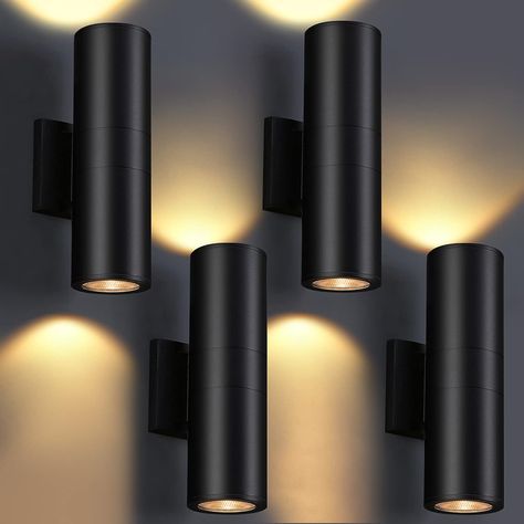 DAKAFUL Outdoor Wall Lights 4Pack, Integrated LED Cylinder Up Down Lights, 12W 2700K Aluminum Exterior Wall Light, Outdoor Light Fixture for Porch Patio Door Outdoor Solar Wall Lights, Outdoor Light Fixture, Outdoor Porch Lights, Wall Light Outdoor, Outdoor Lighting Design, Up Down Wall Light, Solar Wall Lights, Black Wall Lamps, Exterior Wall Light