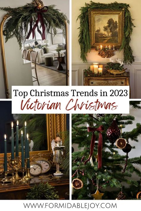 If you're looking for inspiration for Christmas decorations, look no further. Read this blog post to discover how to achieve one of the top Christmas trends in 2023: Victorian Christmas. Natal, Old European Christmas Decor, Victorian Christmas Tablescape, Traditional English Christmas Decor, Christmas Decor Ideas Classic, Cottage Style Christmas Decor, Dark Cottagecore Christmas, Edwardian Christmas Decorations, Victorian Christmas Tree Ideas