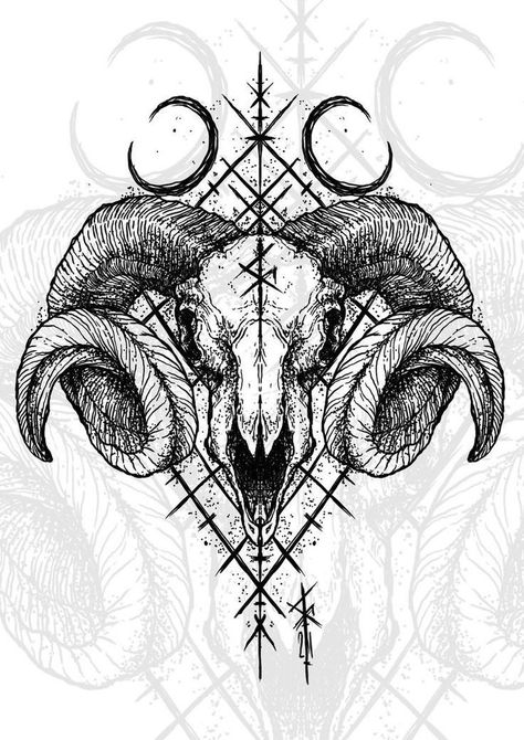 Macabre Tattoo, Tatuaje Studio Ghibli, Satanic Tattoos, Medieval Tattoo, Occult Tattoo, Aries Tattoo, Scary Tattoos, Skull Art Drawing, Animal Skull