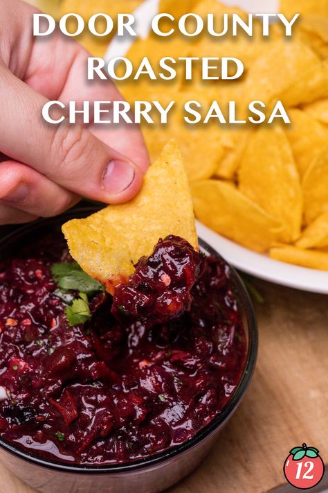 Door County Cherry Salsa | 12 Tomatoes Cherry Salsa Recipe Canning, Cherry Salsa Recipe, Apple Salsa, Cherry Salsa, 12 Tomatoes Recipes, Roasted Cherry, Snack Dip, 12 Tomatoes, Apple Cider Donuts