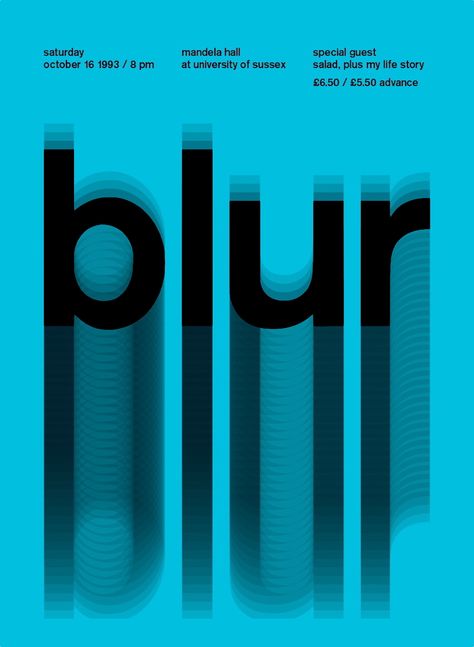 blur at mandela hall, 1993 | Swissted Blur Typography Design, Blur Logos, Motion Blur Typography, Transformation Typography, Blurry Typography, Speed Graphic Design, Blur Typography, Blur Posters, Typographic Layout