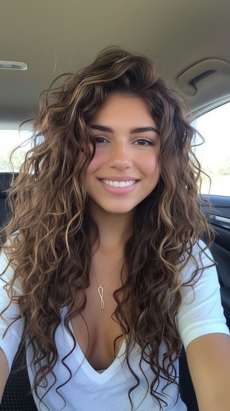 Permed Hair With Layers, Curly Cut Long Hair, Long Permed Hair, Long Curly Hair Cuts, Long Layered Wavy Hair, Long Layered Curly Hair Face Framing, Naturally Wavy Hair Cuts, Long Layered Curly Hair, Rambut Brunette