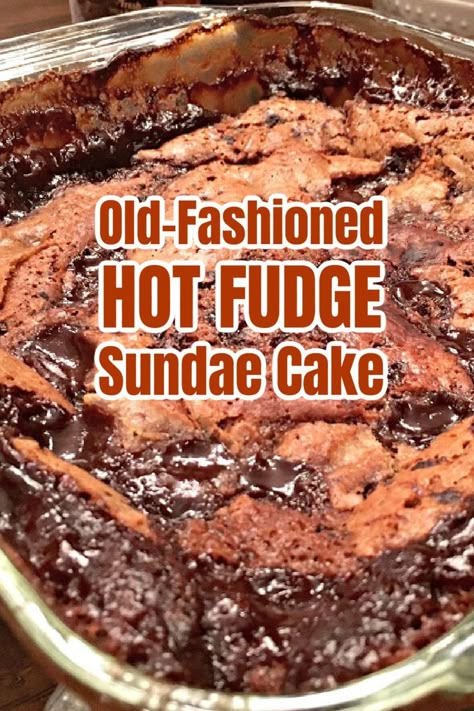 OLD-FASHIONED HOT FUDGE SUNDAE CAKE (aka Chocolate Cobbler) - Old School Favorite!! Ooey gooey chocolate cake with a chewy brownie-like top and a thick fudgy, puddling-like sauce on the bottom that’s served warm over ice cream Ooey Gooey Chocolate Cake, Hot Fudge Sundae Cake, Hot Fudge Pudding Cake, Hot Fudge Pudding, Sundae Cake, Fudge Pudding Cake, Gooey Chocolate Cake, Fudge Pudding, Fudge Cake Recipe