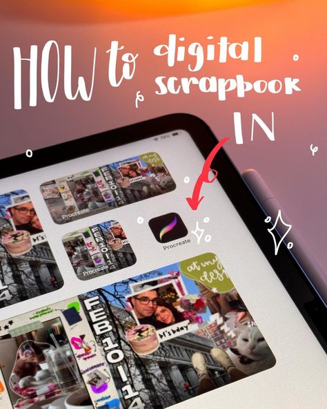 How to digital scrapbook in Procreate 🎨 Procreate can be a bit intimidating to start digital scrapbooking but you got this! You can always look for inspo on Pinterest 💭 (that’s what I do most of the time) Create a new canvas 1080x1350. If you would like to create a carousel post you have to multiply 1080 times the number of frames you want (e.g. 1080*5 frames = 5400). Once you have your canvas go to Actions->Canvas ->Drawing guide->Edit Drawing Guide->2D Grid->Grid Size->1080px Now is yo... Digital Scrapbook Tutorial, Procreate Scrapbook, Carousel Post, Ipad Procreate, Procreate Tutorial, Canvas Drawing, Drawing Guide, Guided Drawing, Be Creative