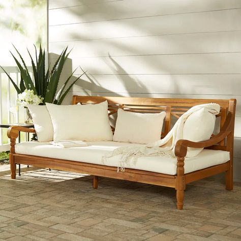 Alcott Hill® Roush Teak Patio Daybed with Cushions & Reviews | Wayfair Kursi Outdoor, Outdoor Patio Daybed, Patio Daybed, Outdoor Daybed, Coastal Bedrooms, Wayfair Furniture, Trundle Bed, Patio Sofa, Patio Seating