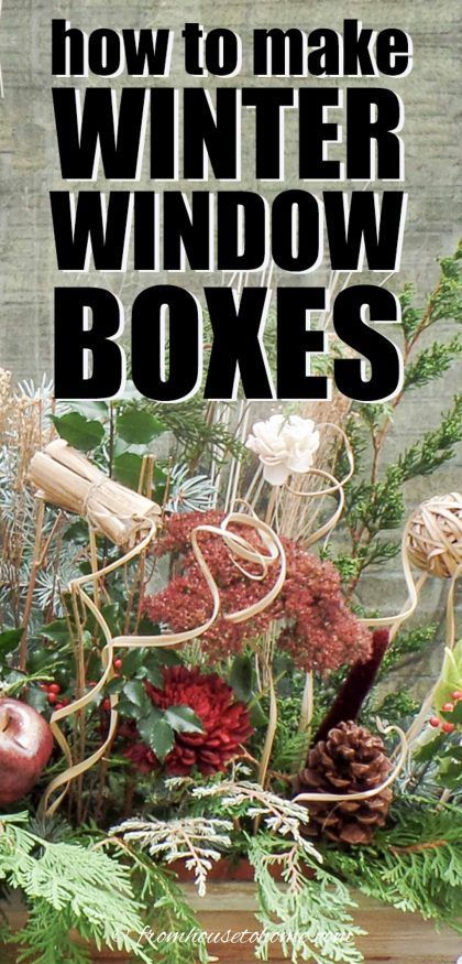 For an easy way to create gorgeous winter window boxes, update your planters with this arrangement using evergreens and dried flowers. #fromhousetohome #winter #garden #containers #planters  #christmas Container Gardening Design, Diy Garden Path, Diy Garden Beds, Wood Window Boxes, Outdoor Winter Decor, Indoor Gardening Supplies, Wooden Flower Boxes, Winter Window Boxes, Christmas Window Boxes