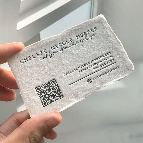 "Customize your own handmade paper business cards, featuring beautiful natural deckled edges, to make your business cards stand out! * Natural White (unbleached) * Dimensions: ≈ 3.5x2.12\"    * Weight: ≈ 400-500gsm per square meter * (The high thickness provides a better depth of indentation) * Printing: 1 color letterpress * Design: Please keep the design as simple as possible, avoiding large color blocks * Turnaround Time: 10 business days after design approval note: The paper is handmade, and each sheet is unique. Please allow for slight variations in size and thickness! ▶ORDERING PROCESS◀ 1: Choose quantity and buy this list! 2: Please send us the information that you want on the card and we will make a design for you. - Name of you/your business - Logo ( Optional ), - Information on C Business Cards For Artists, Handmade Paper Business Cards, Therapy Business Cards, Stamp Business Card, Interior Design Business Card, Debossed Business Card, Business Name Card, Creative Business Cards, Handmade Business Cards