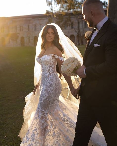 Galia Lahav on Instagram: "Walking towards her forever under the sunset, @nikoletta_vidakovic is wearing our stunning MAYA✨ The fitted, semi-sheer mermaid dress with 3D embroidered flowers captured the essence of their love story | Book your appointment today! #GLbride #galialahav" Galia Lahav Maya, Galia Lahav Wedding Dress, Strapless Wedding Gown, Exquisite Gowns, Galia Lahav, Silk Tulle, Wedding Gowns Lace, Mermaid Gown, Story Book