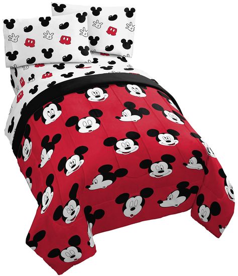 PRICES MAY VARY. PERFECT FIT & FUN DESIGN - This Mickey Mouse full bed set includes (1) 76 inch x 86 inch full comforter, (1) fitted sheet 54" inch x 75" inch, (1) flat sheet 81" inch x 96" inch, and (2) standard pillow cases 20" inch x 30" inch. Add a touch of decorative enchantment to your room with our fashionable and super soft Disney Mickey Mouse Bed Set. HIGH QUALITY & GREAT VALUE - Keep your little one as cozy as can be! Mickey Mouse full bed set is super soft and great for all seasons. 1 Mickey Mouse Bed Set, Mickey Mouse Cute, Mickey Mouse Bedding, Mickey Mouse Room, Mickey Mouse Bedroom, Mouse Cute, Disney Bedding, Full Comforter Sets, Kids Sheets