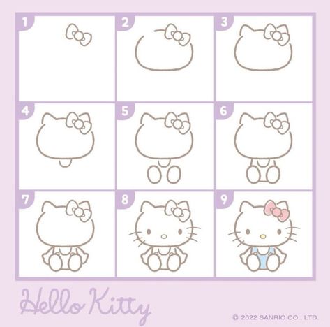 Draw Sea Animals, Draw Hello Kitty, Draw Sea, Hello Kitty Nails Art, ليلو وستيتش, Diy Hello Kitty, Images Hello Kitty, Cute Easy Doodles, Hello Kitty Crafts