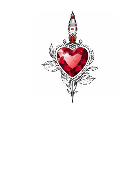 Gem Heart Drawing, July Birthstone Tattoo, Garnet Tattoo Stone, Heart Gemstone Tattoo, Diamond Heart Drawing, Ruby Stone Tattoo, Ruby Tattoo Gem, Ruby Heart Tattoo, Heart Jewel Tattoo