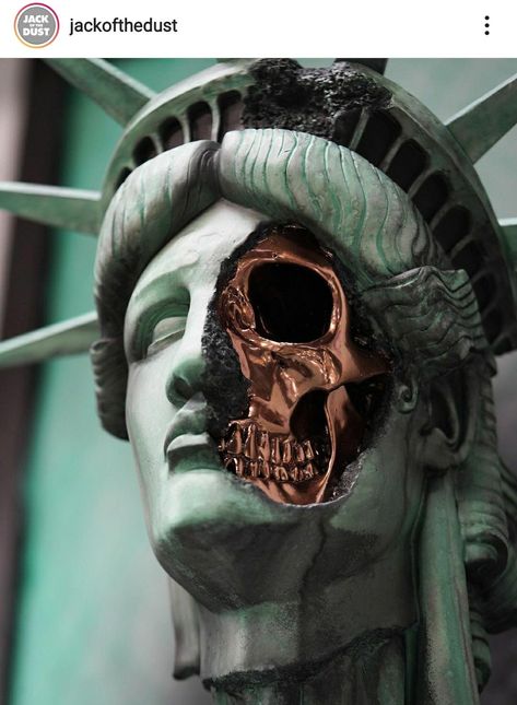 Jack Of The Dust, Statue Of Liberty Skull, Statue Of Liberty Art, Skull Statue, Black Manta, Instagram Edit, Trash Polka, Pop Culture References, Human Skull