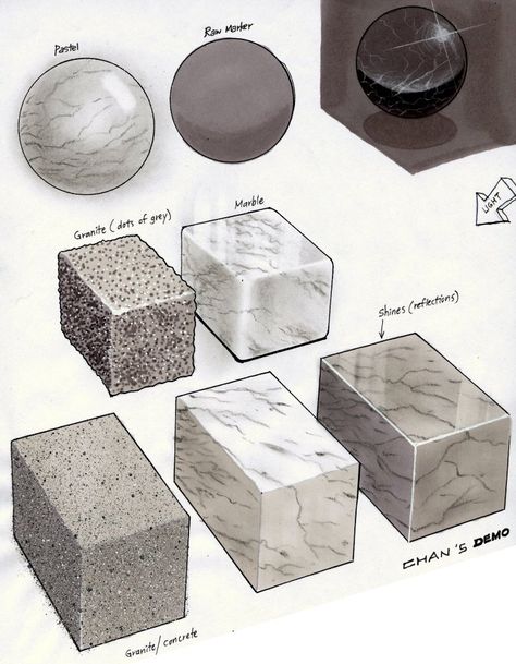 Rendering with Markers, Demo Pieces | Emily Carr University Marble Marker Rendering, Marker Material Rendering, Drawing Marble Texture, How To Draw Marble Texture, Marble Texture Drawing, Copic Rendering, Sketch Materials, Material Sketch, Marker Texture