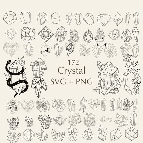 Crystal Tattoo Ideas Simple, Gemstone Tattoos, Svg Tattoo, Crystal Svg, Tattoo Crystal, Gothic Svg, Witchy Svg, Tattoo Svg, Cricut Stickers