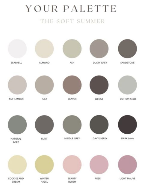 Soft Summer Colour Palette, Soft Summer Fashion, Summer Skin Tone, Color Analysis Summer, Muted Summer, Soft Summer Makeup, Cool Summer Palette, Summer Colour Palette, Light Summer Color Palette