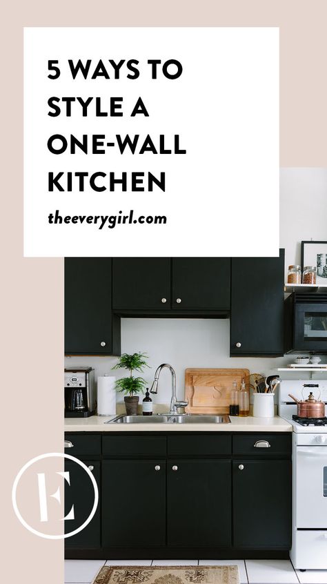 Long Kitchen Layout One Wall, Small Single Wall Kitchen, Single Wall Kitchen Layout With Island, Kitchen With No Window, Kitchen No Window, One Wall Kitchen With Island, Kitchen Without Island, Single Wall Kitchen Layout, One Wall Kitchen Layout